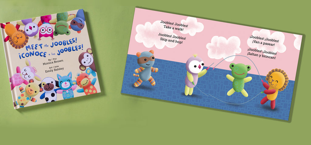 bilingual story book with stuffed animals